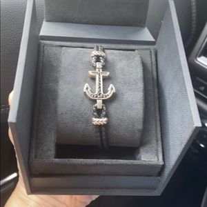 MEN’s black leather,black diamond bracelet